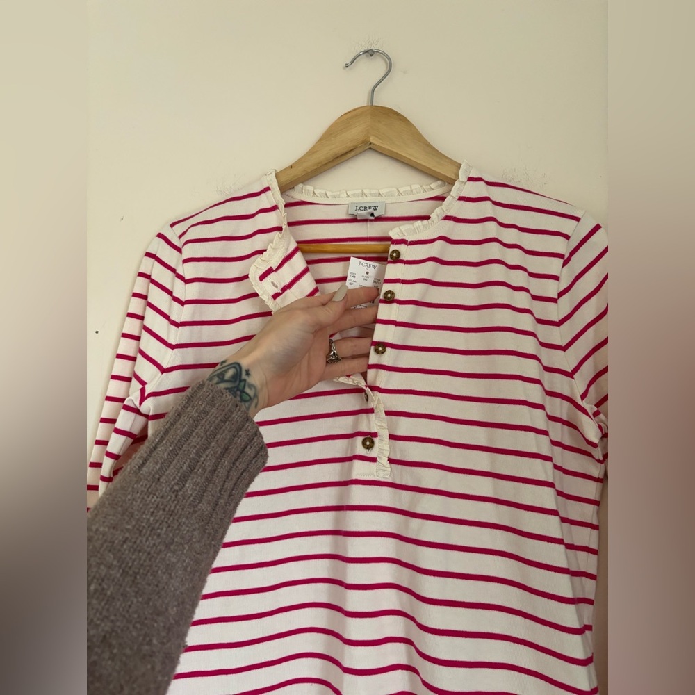 J Crew Striped Ruffle-Collar Henley - Picture 5 of 8